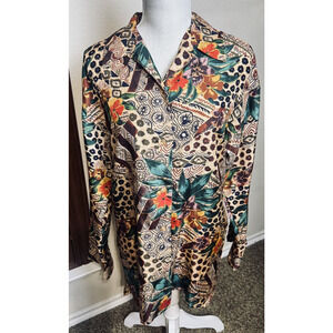 Vtg Stunt Collections Silk Shirt Tribal Abstract Hawaiian Button Up sz M